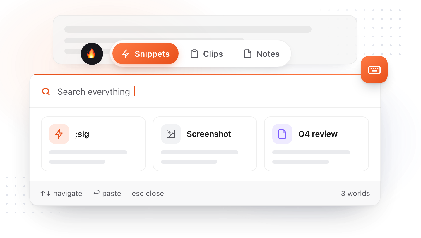 The Spotlight window over three worlds: snippets, clips and notes