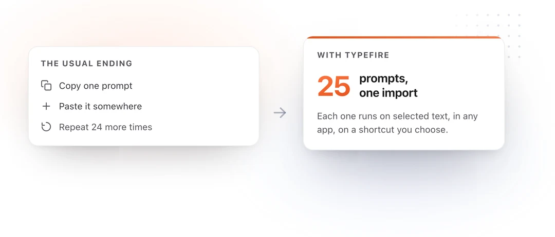 Copying prompts one at a time compared with importing twenty five prompts in a single step