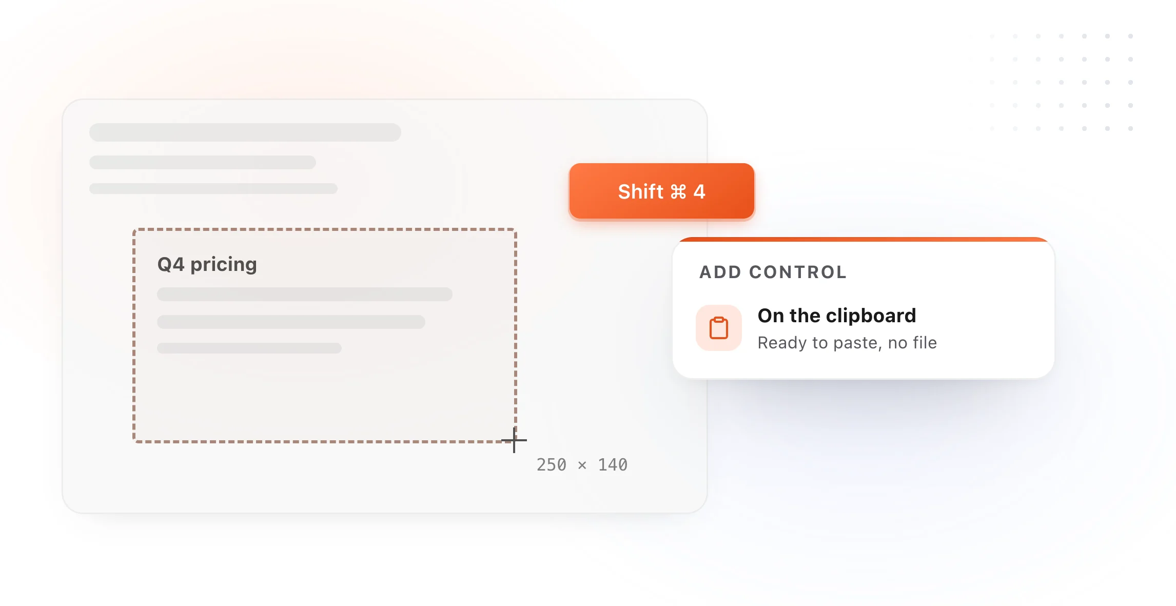 Part of a screen being selected with a crosshair after Shift-Command-4, and the screenshot landing on the clipboard
